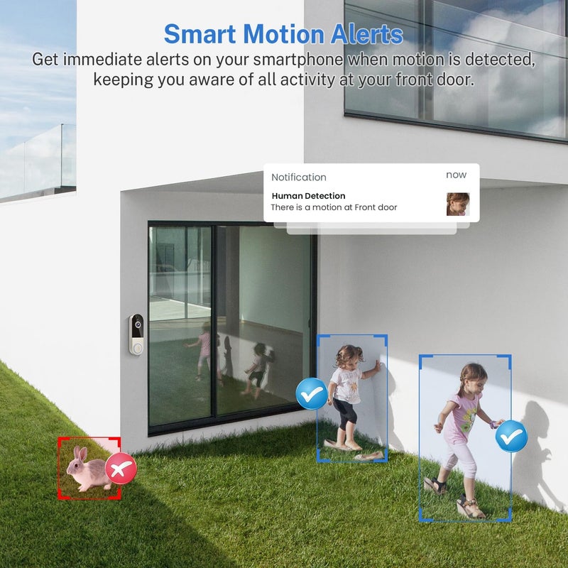 NariOrbi WiFi Video Doorbell Camera with Human Detection, Battery Powered, Night Vision, 2-Way Talk, 2.4G WiFi, Cloud Storage - Image 3